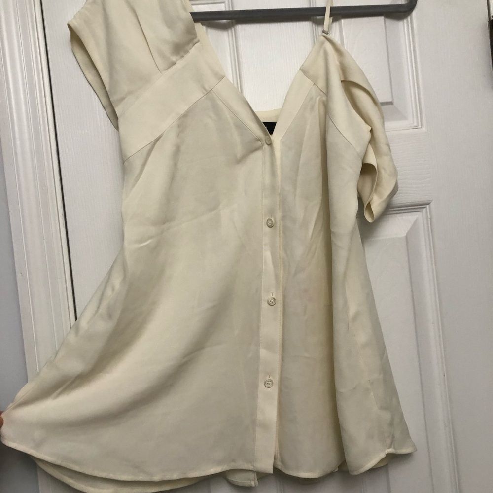Theory Convertible Silk Blouse Top Off the Shoulder V-Neck Ivory White NWT S - Picture 5 of 9